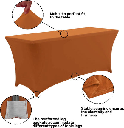 IVAPUPU 2 Pack 6FT Table Cloth for Rectangular Fitted Events Stretch Caramel Table Covers Washable