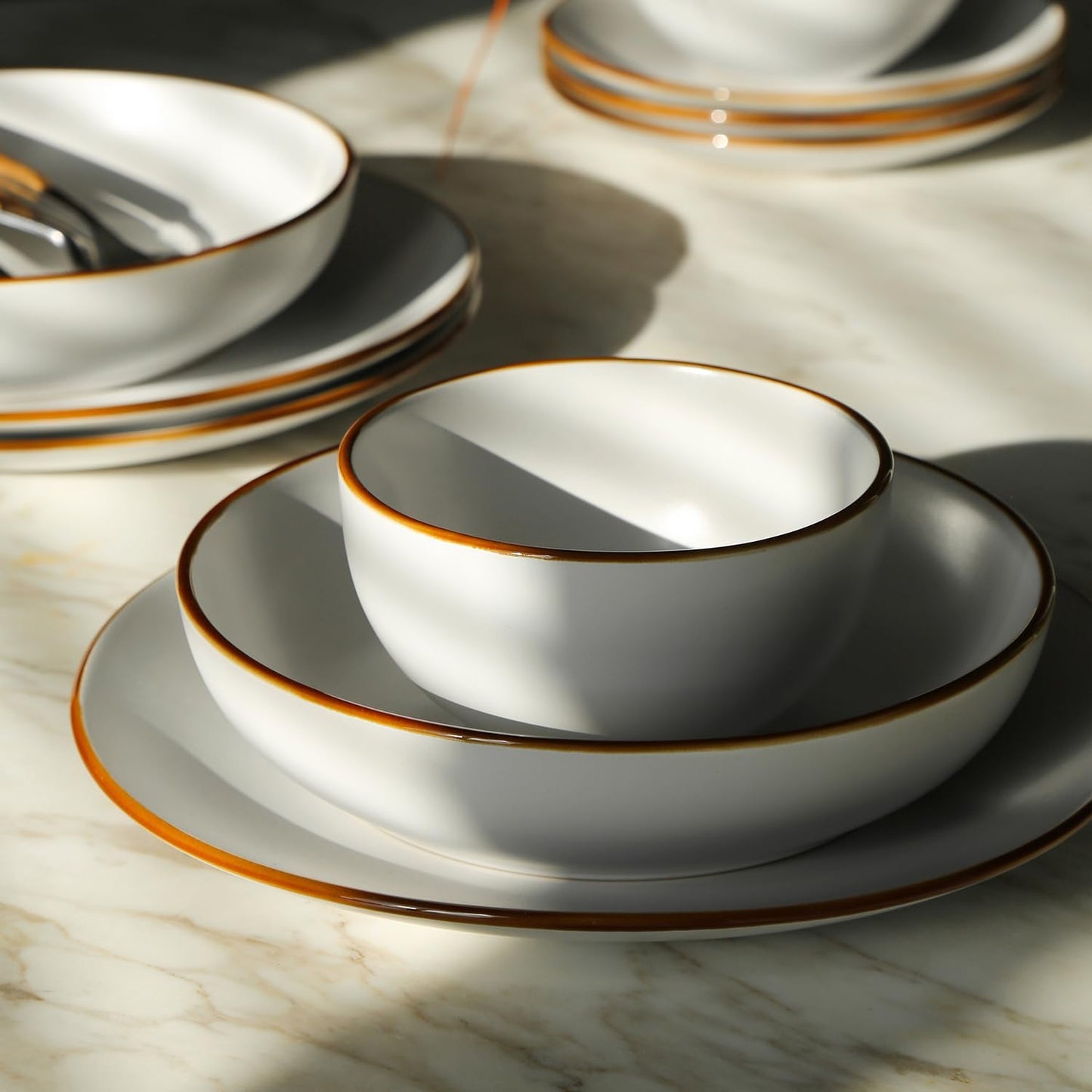Stone Lain Brasa Modern Stoneware 16 Piece Dinnerware Sets, Plates and bowls Sets, Dish Set for 4