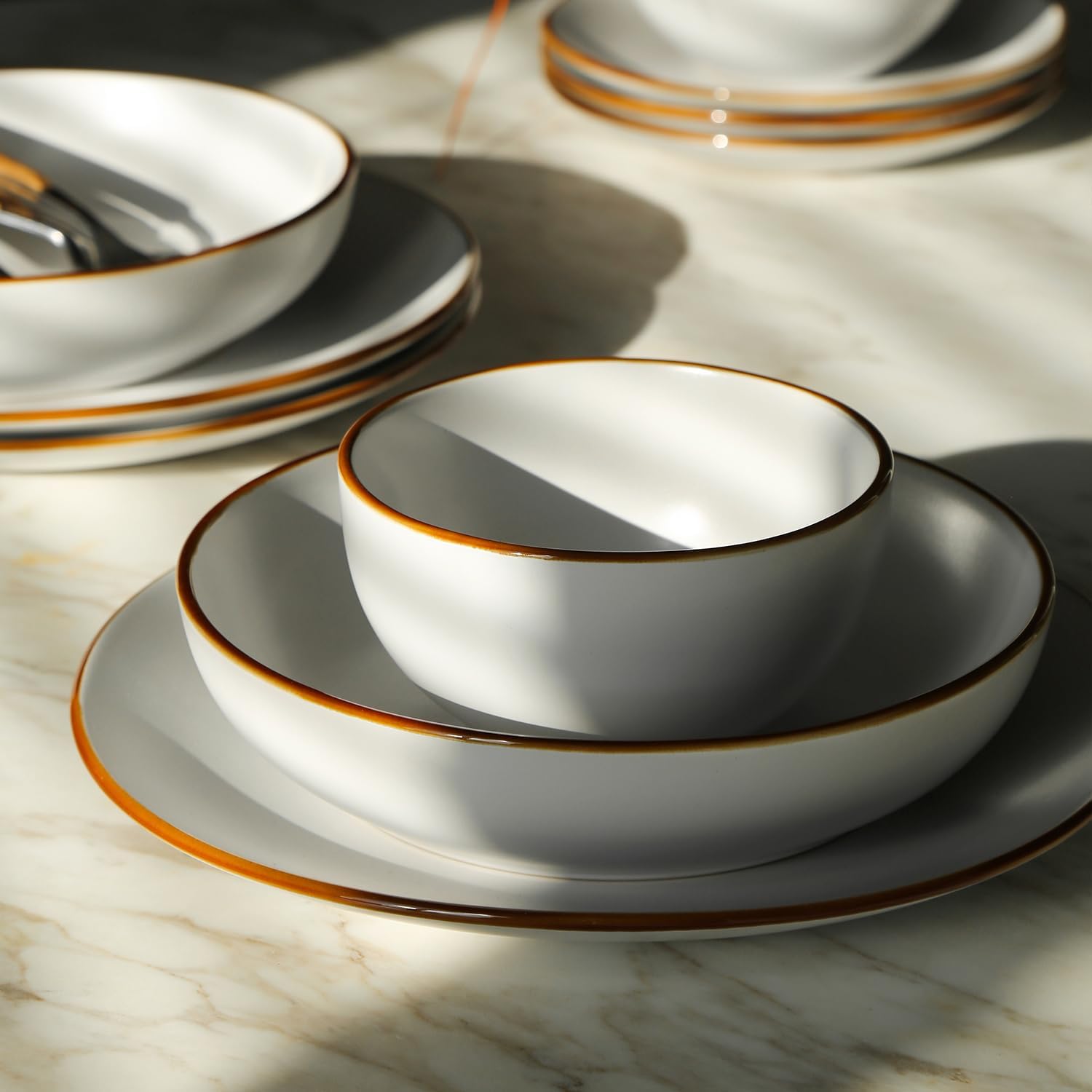 Stone Lain Brasa Modern Stoneware 16 Piece Dinnerware Sets, Plates and bowls Sets, Dish Set for 4