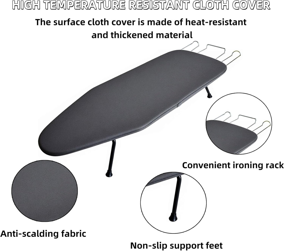 Compact Foldable Tabletop Ironing Board - with Iron Rest and Heat Resistant Cover, Portable