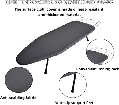 Compact Foldable Tabletop Ironing Board - with Iron Rest and Heat Resistant Cover, Portable