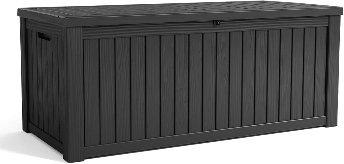 Vixzen 150 Gallon Resin Deck Box, Lockable Outdoor Storage Box for Patio Cushions Storage