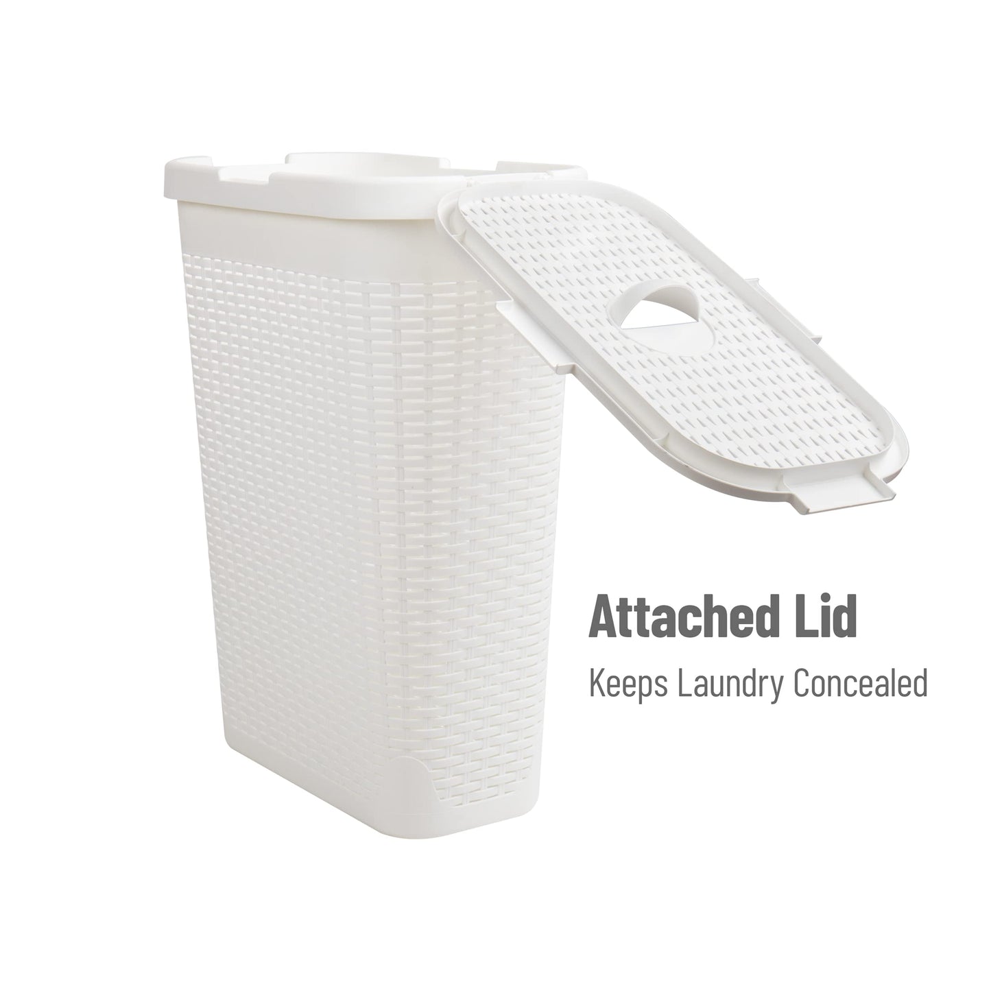 Mind Reader Slim Laundry Hamper with Lid, 40L Clothes Basket, Narrow Tapered Design with Ventilated