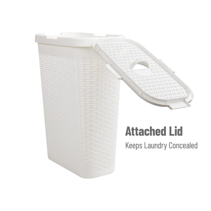 Mind Reader Slim Laundry Hamper with Lid, 40L Clothes Basket, Narrow Tapered Design with Ventilated