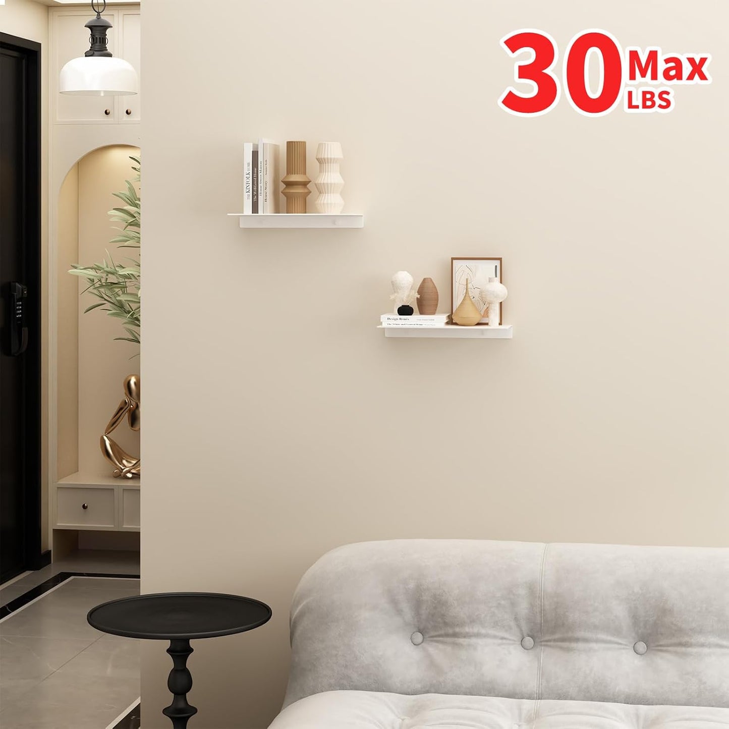 JOOM White Floating Shelves for Wall Storage, Metal Wall Shelves for Living Room, Bathroom