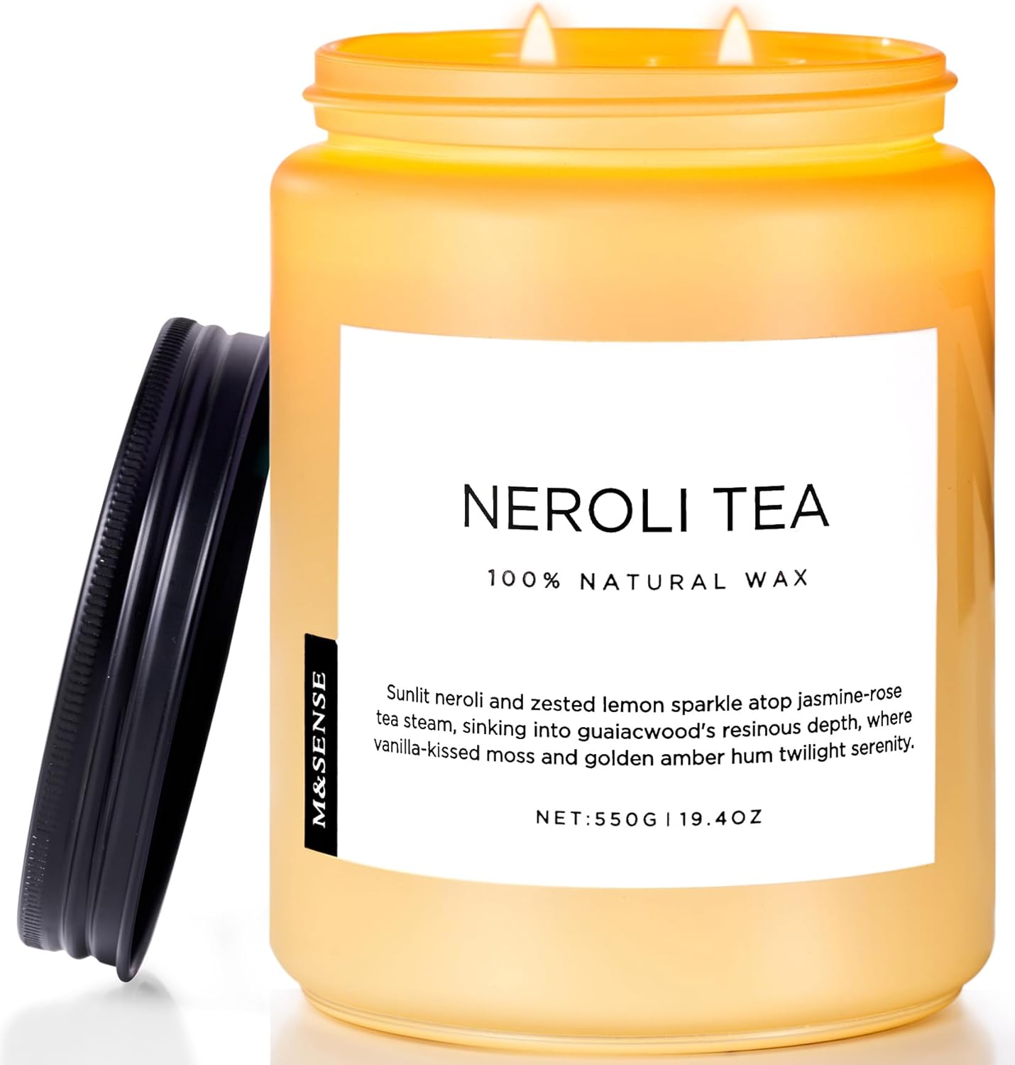 M&SENSE Neroli Tea Scented Candle, 19.4oz 110 Hours Long Lasting Burn 2 Wick Non Toxic Natural Soy