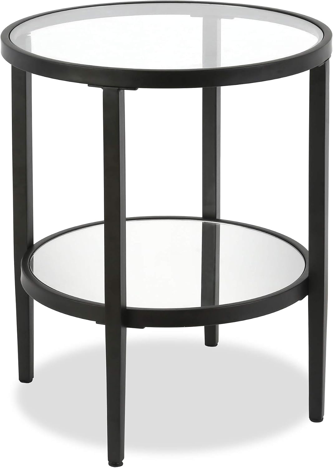 Henn&Hart 20" Wide Round Side Table with Mirror Shelf in Blackened Bronze, Table for Living Room