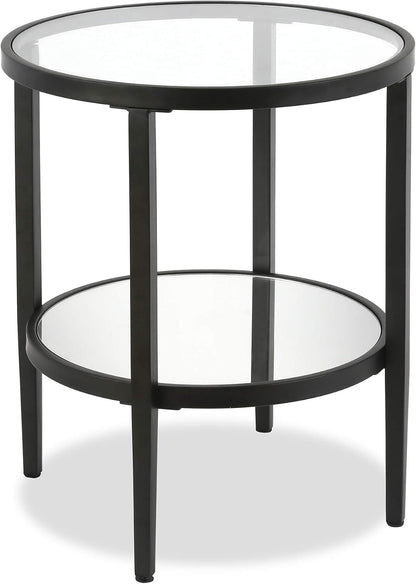 Henn&Hart 20" Wide Round Side Table with Mirror Shelf in Blackened Bronze, Table for Living Room