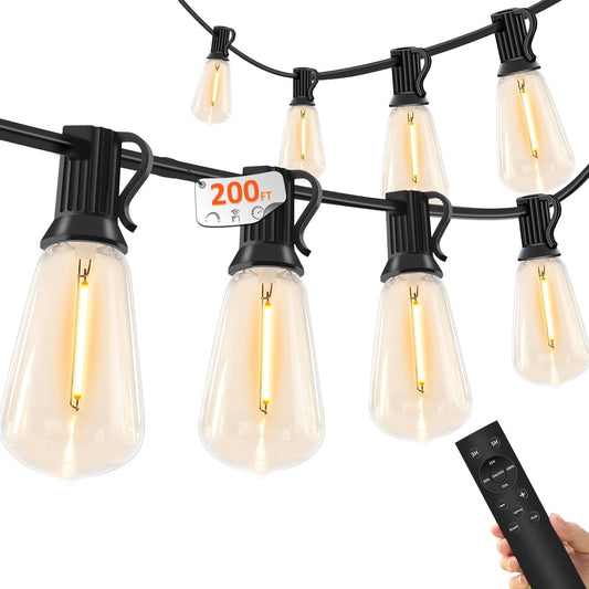 200FT Outdoor Lights for Patio – Dimmable String Lights for Outside with Remote – LED Hanging