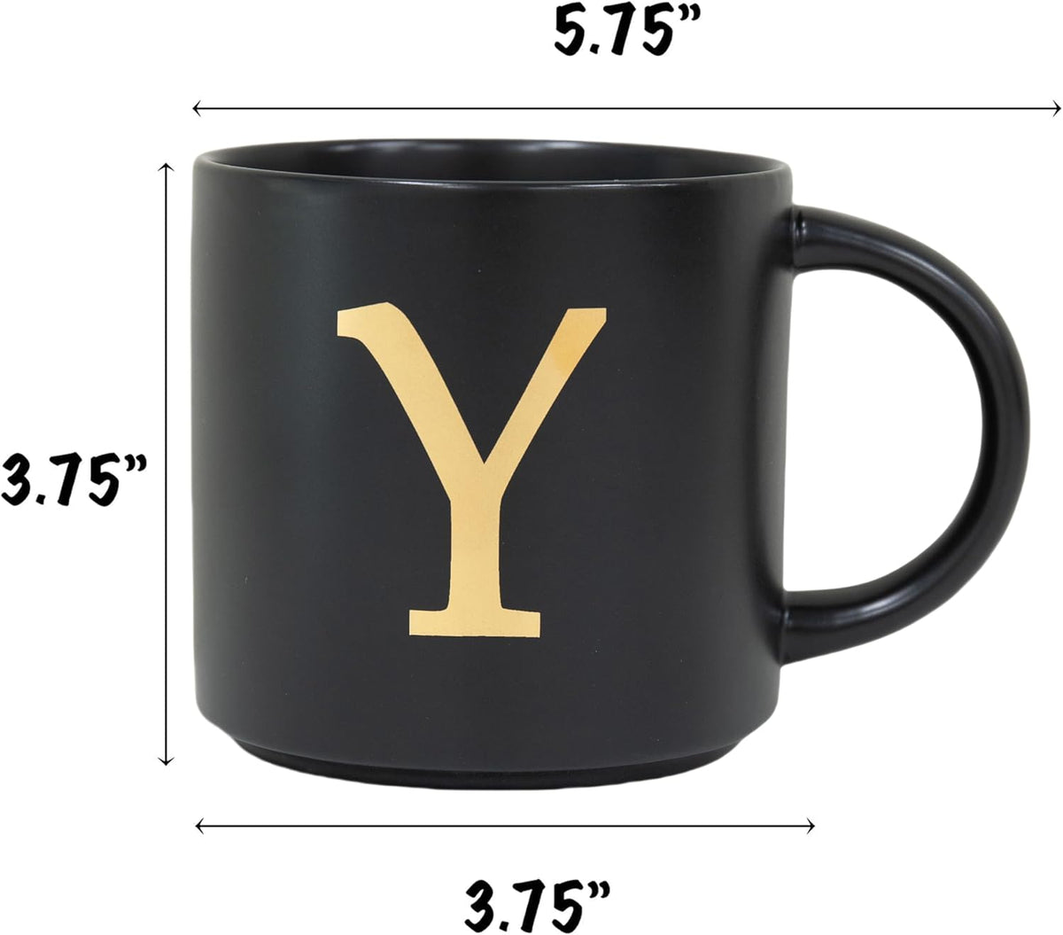COLLECTIVE HOME - Monogram Ceramic Mugs, 15 oz Golden Initial Black Coffee Cups, Elegant Alphabet