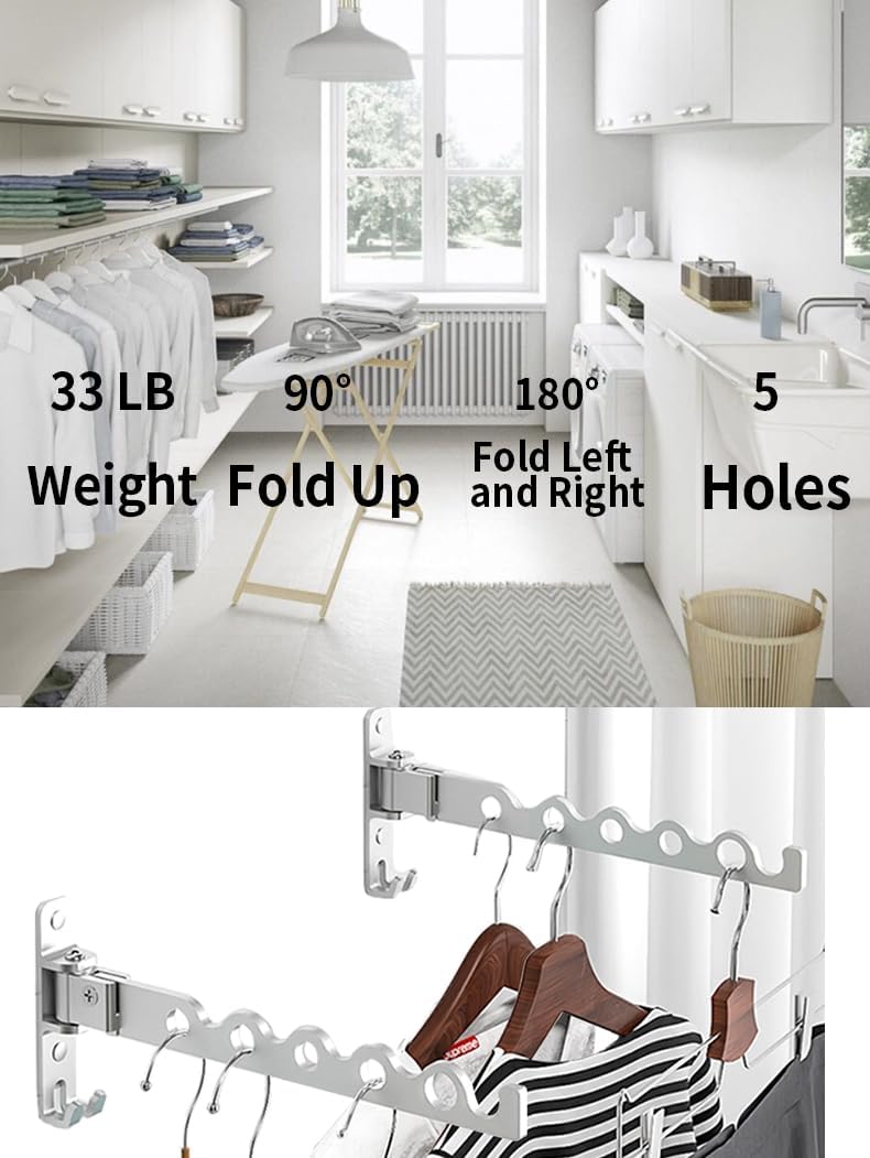 Dr.DJ Wall Hanger for Clothes, Coat Hanger Wall Mounted Silver Retractable Clothes Drying Organizer
