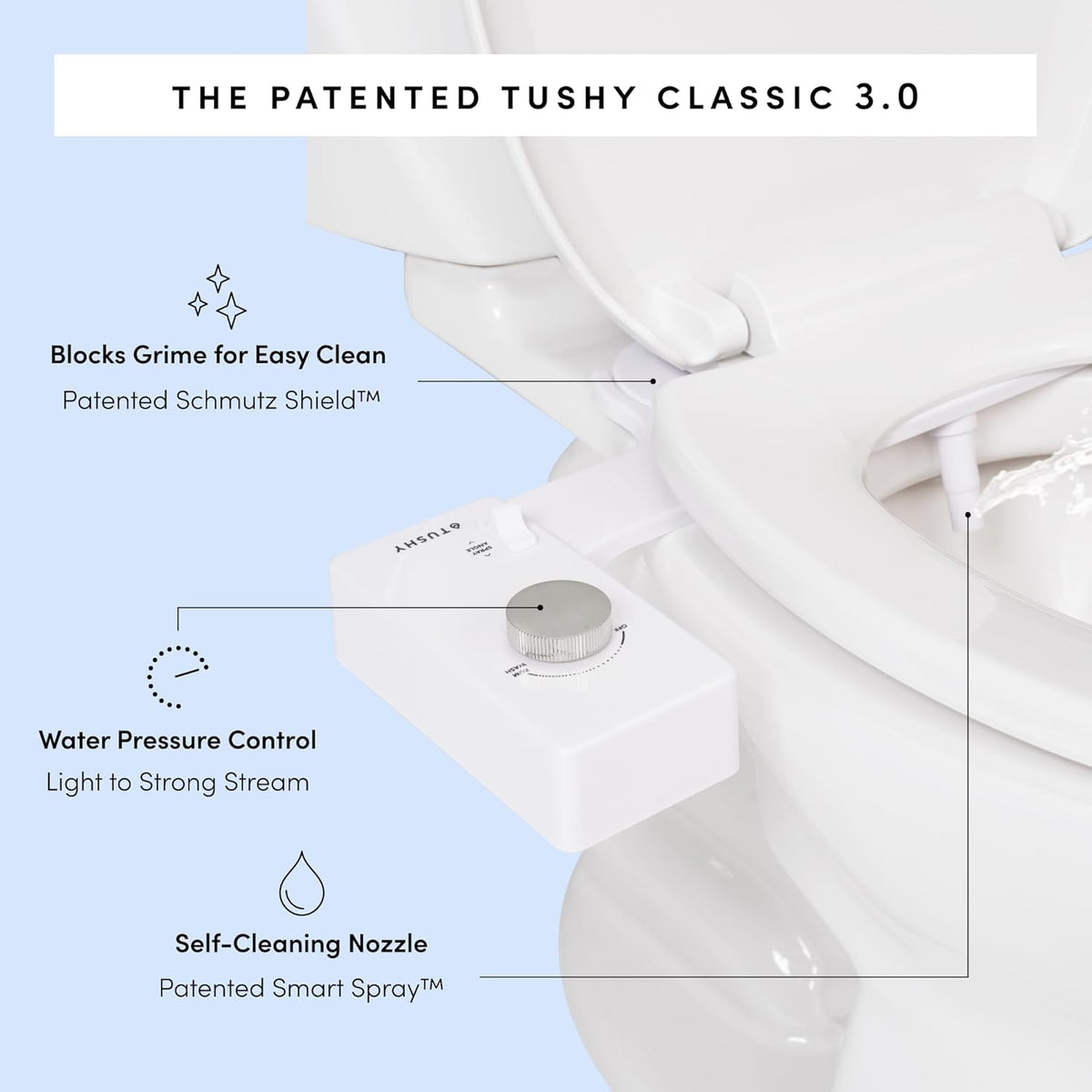TUSHY Classic 3.0 Bidet Toilet Seat Attachment - A Non-Electric Self Cleaning Water Sprayer with