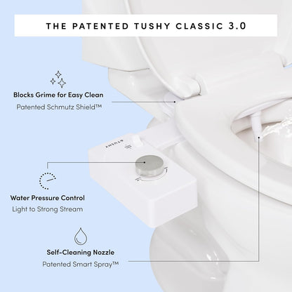 TUSHY Classic 3.0 Bidet Toilet Seat Attachment - A Non-Electric Self Cleaning Water Sprayer with