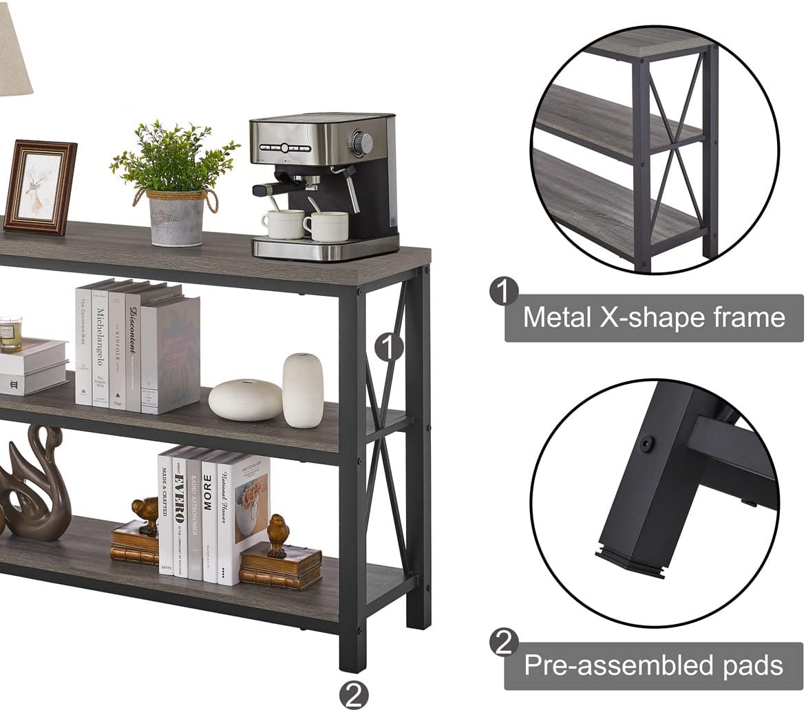 BON AUGURE Rustic Sofa Table Behind Couch, Industrial Console Tables for Entryway, 3 Tier Wood