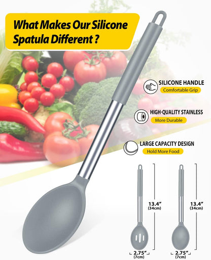 Pack of 2 Large Silicone Cooking Spoons,Non Stick Solid Basting Spoon,Heat-Resistant Kitchen
