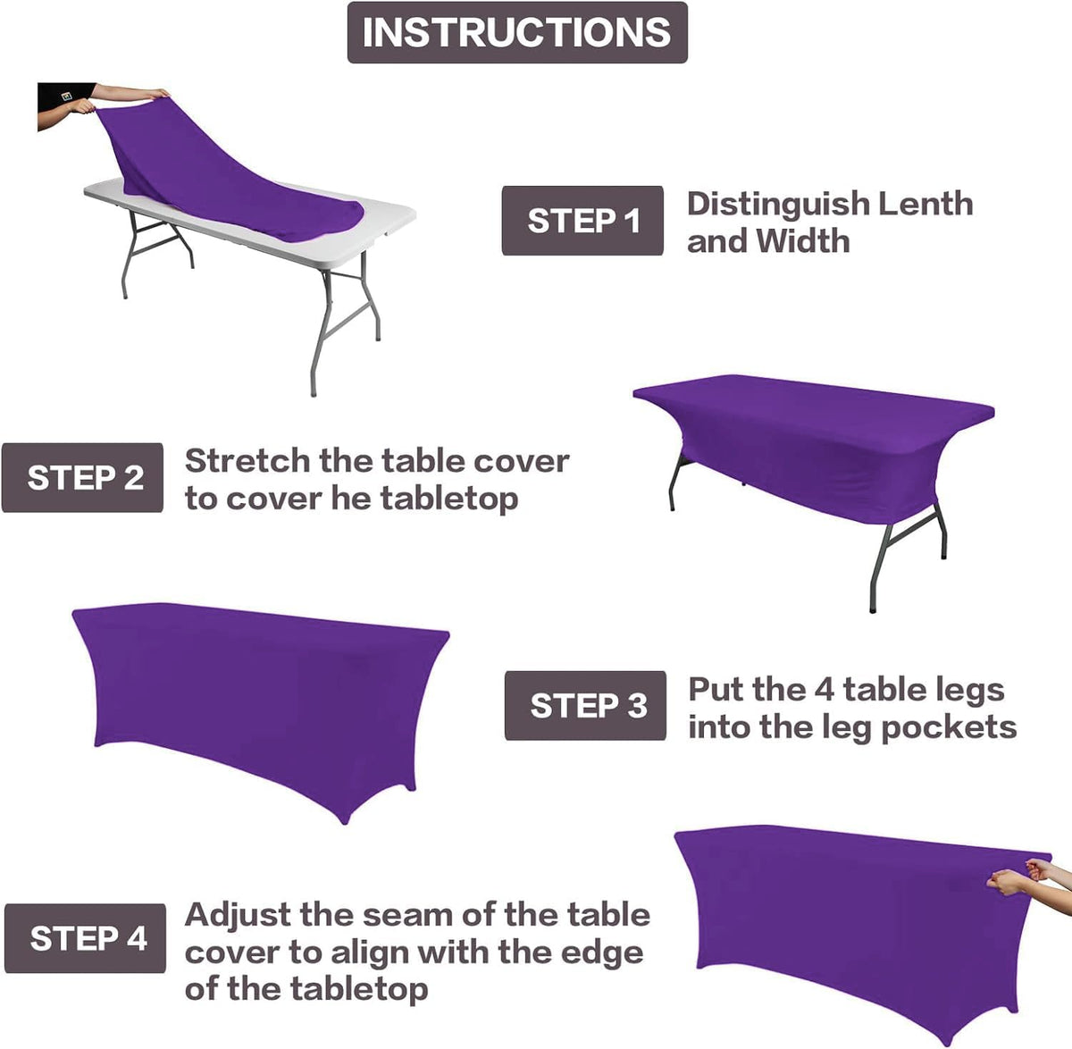 IVAPUPU 2 Pack 6FT Table Cloth for Rectangular Fitted Events Stretch Purple Table Covers Washable