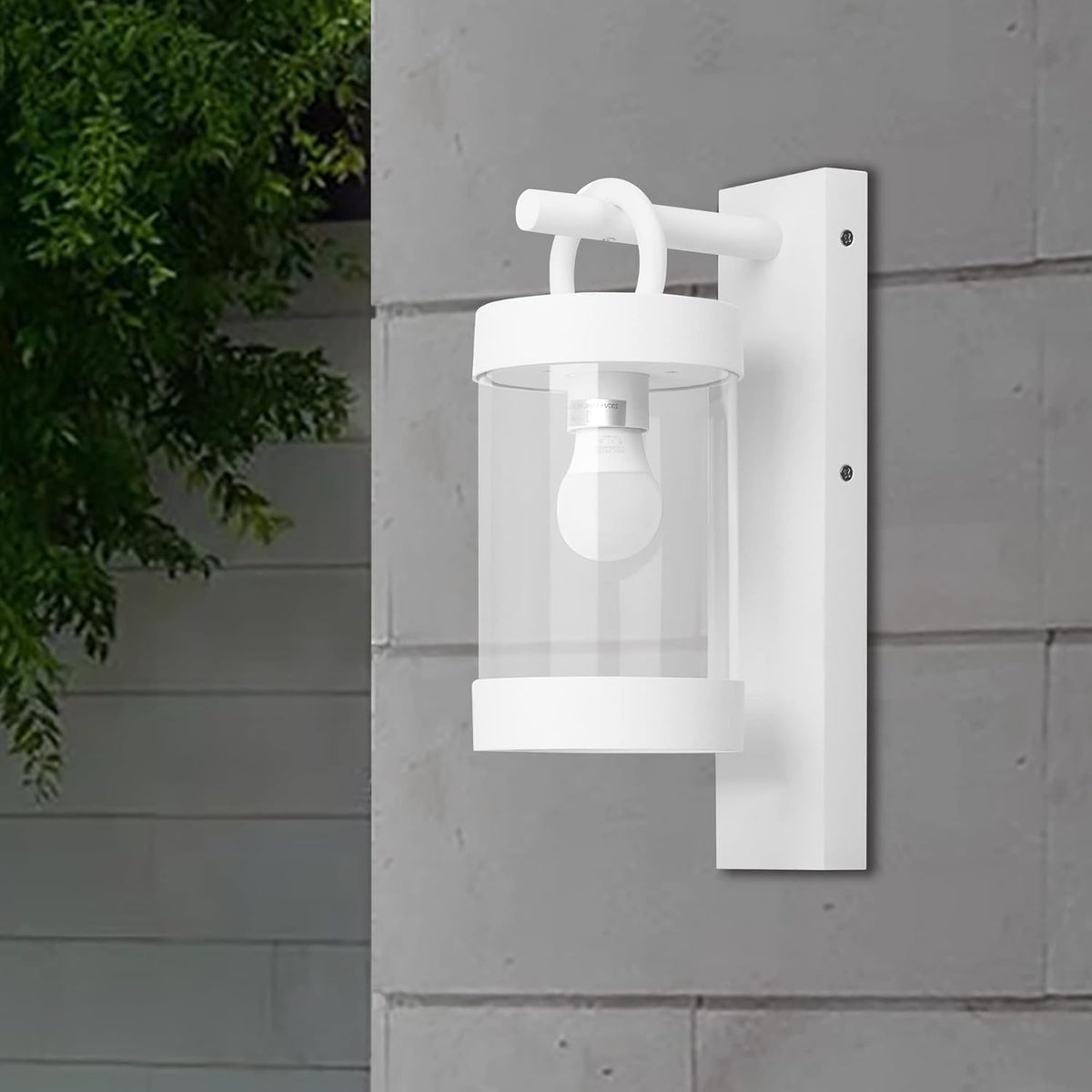 2 Pack Outdoor Wall Lantern with Dusk to Dawn Photocell Sensor,White Exterior Porch Light Fixture