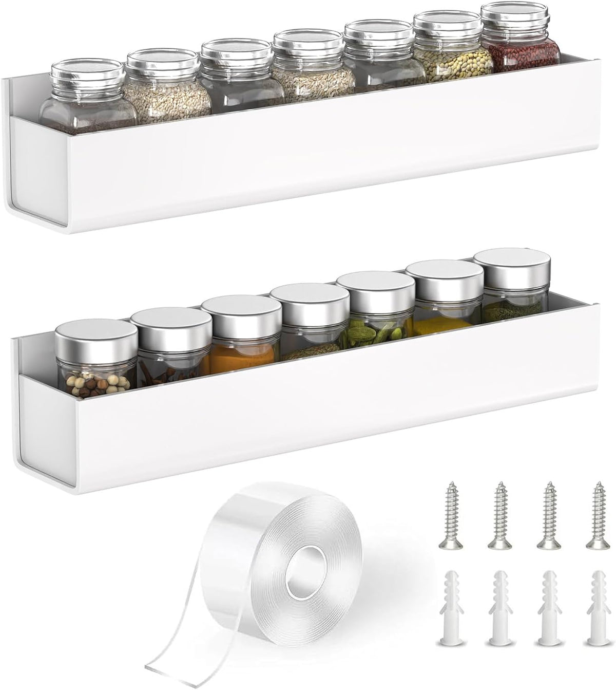 PMMASTO Adhesive Acrylic Spice Rack Organizer for Wall with Nano Double Sided Tape, Spice Shelf