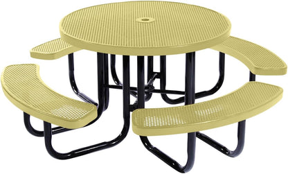 Heavy-Duty Portable Outdoor Picnic Table with Umbrella Hole, Punched Steel Commercial-Grade Patio