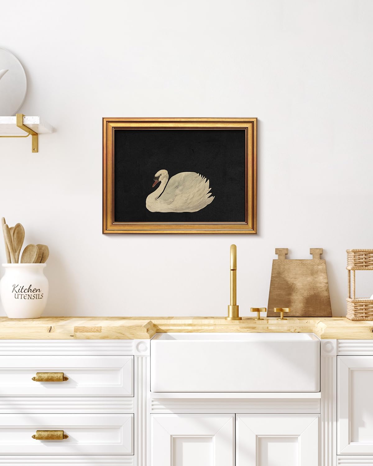 HUARCEY Gold Framed Vintage Wall Art for Living Room, Grace Swan Art Painting Pictures Rustic