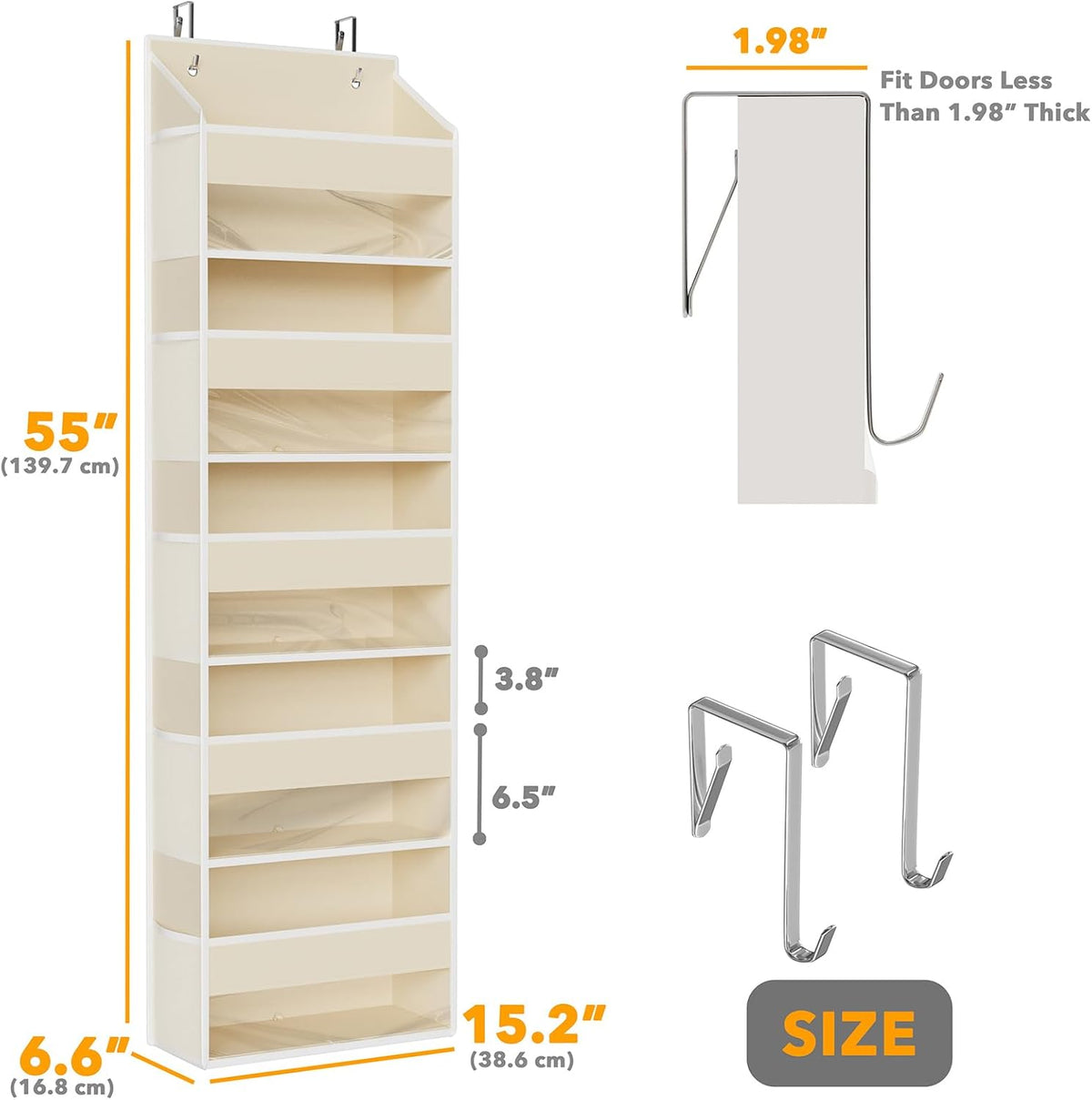 SpaceAid 2 Pack Over The Door Organizer with 5 Large Pockets and 10 Mesh Side Pockets, 5 Layers