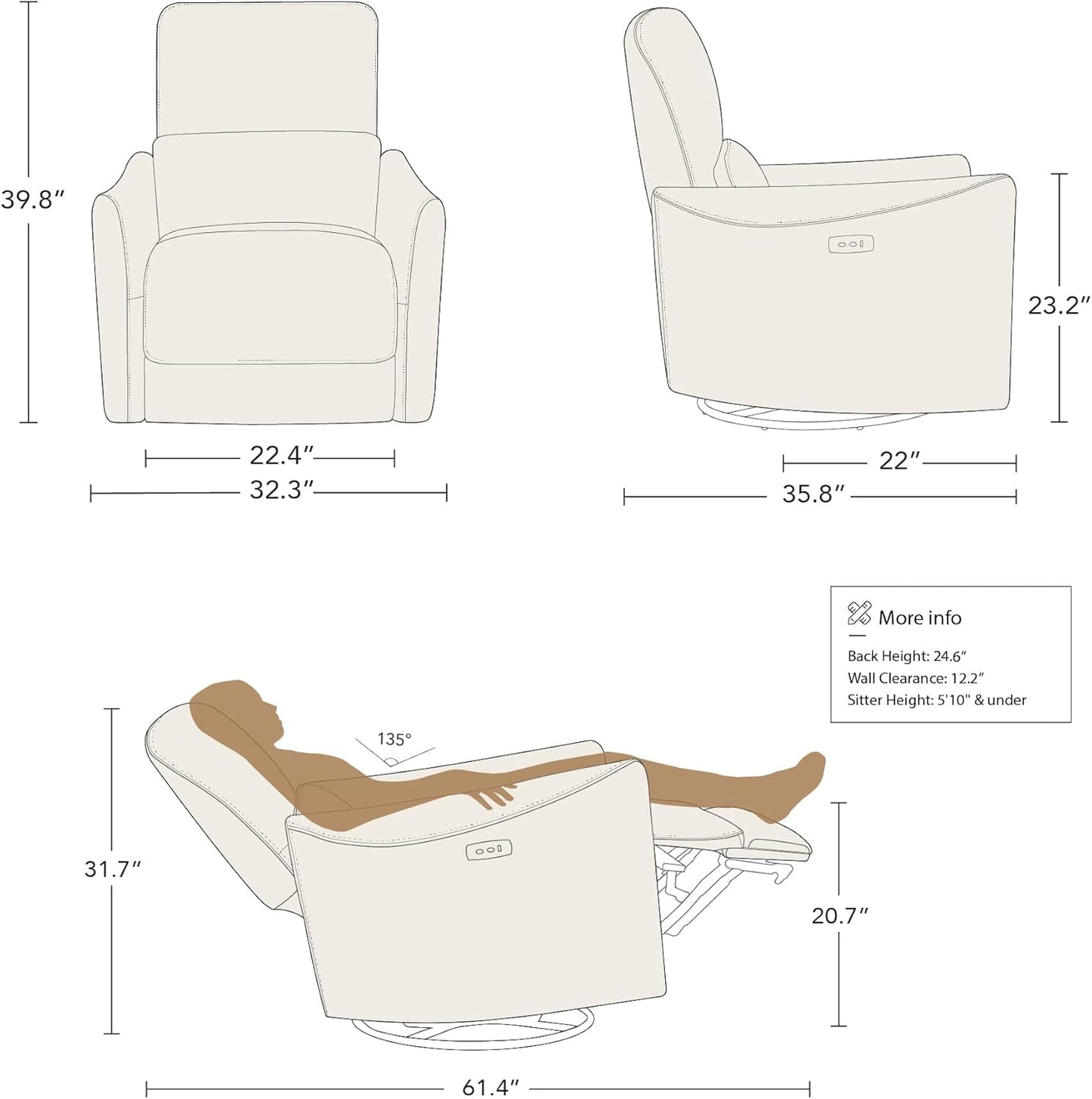 CHITA Power Recliner Chair Swivel Glider, FSC Certified Fabric Living Room Nursery Reclining Sofa