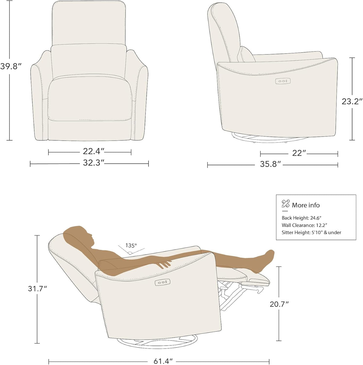 CHITA Power Recliner Chair Swivel Glider, FSC Certified Fabric Living Room Nursery Reclining Sofa
