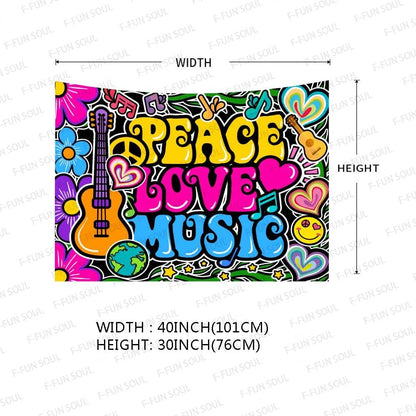 F-FUN SOUL Peace Love and Music Tapestry, 40x30inches Soft Flannel, Guitar Symbol Dove Flowers