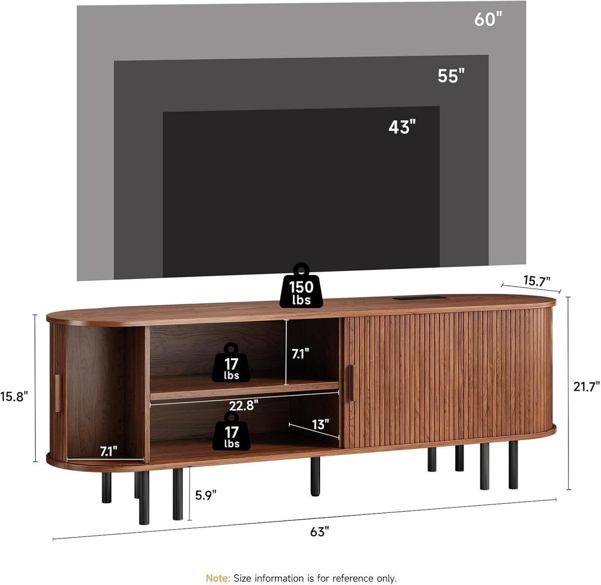 63" TV Stand with Power Outlet, Modern Media Console with Sliding Doors, Entertainment Center for