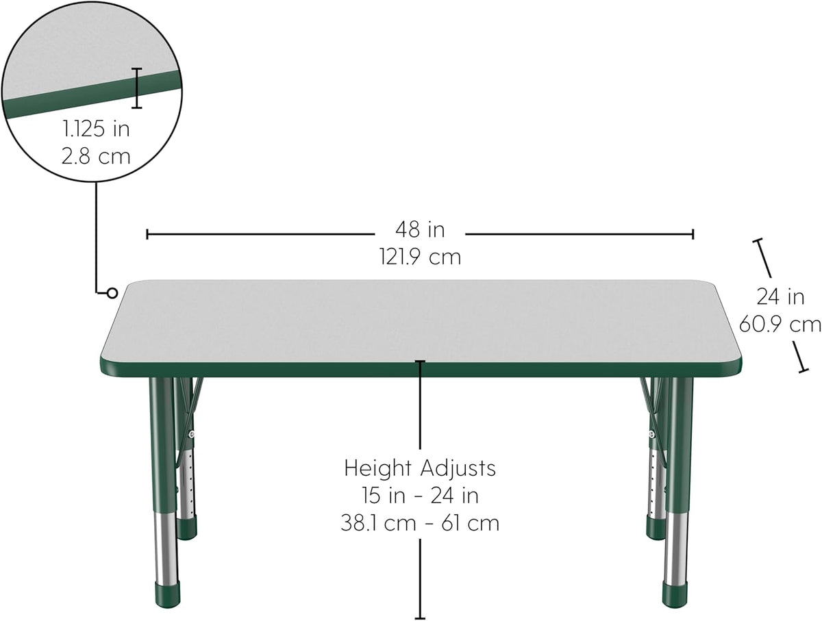 FDP Rectangle Activity School and Kids Classroom Table (24 x 48 inch), Toddler Legs, Adjustable