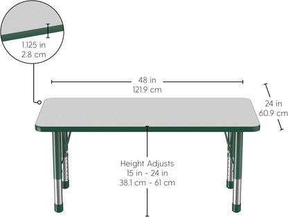 FDP Rectangle Activity School and Kids Classroom Table (24 x 48 inch), Toddler Legs, Adjustable