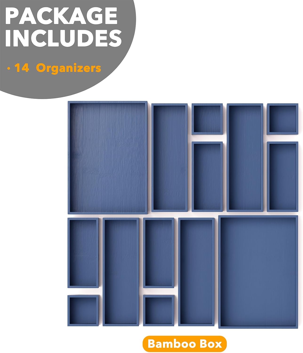 SpaceAid 14-Piece Bamboo Drawer Organizer Storage Boxes Set, Wood Tray Junk Drawer Organizers