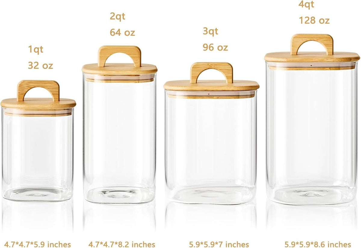 Sweejar 4 qt Large Jars with Bamboo Lids, 1 Gallon Glass Candy Jar with Lid, Sugar/Flour Storage