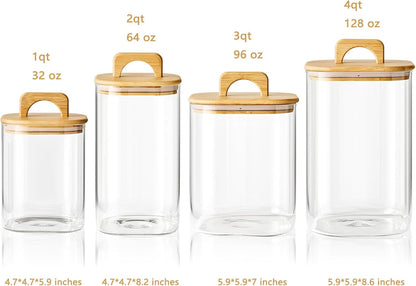 Sweejar 4 qt Large Jars with Bamboo Lids, 1 Gallon Glass Candy Jar with Lid, Sugar/Flour Storage