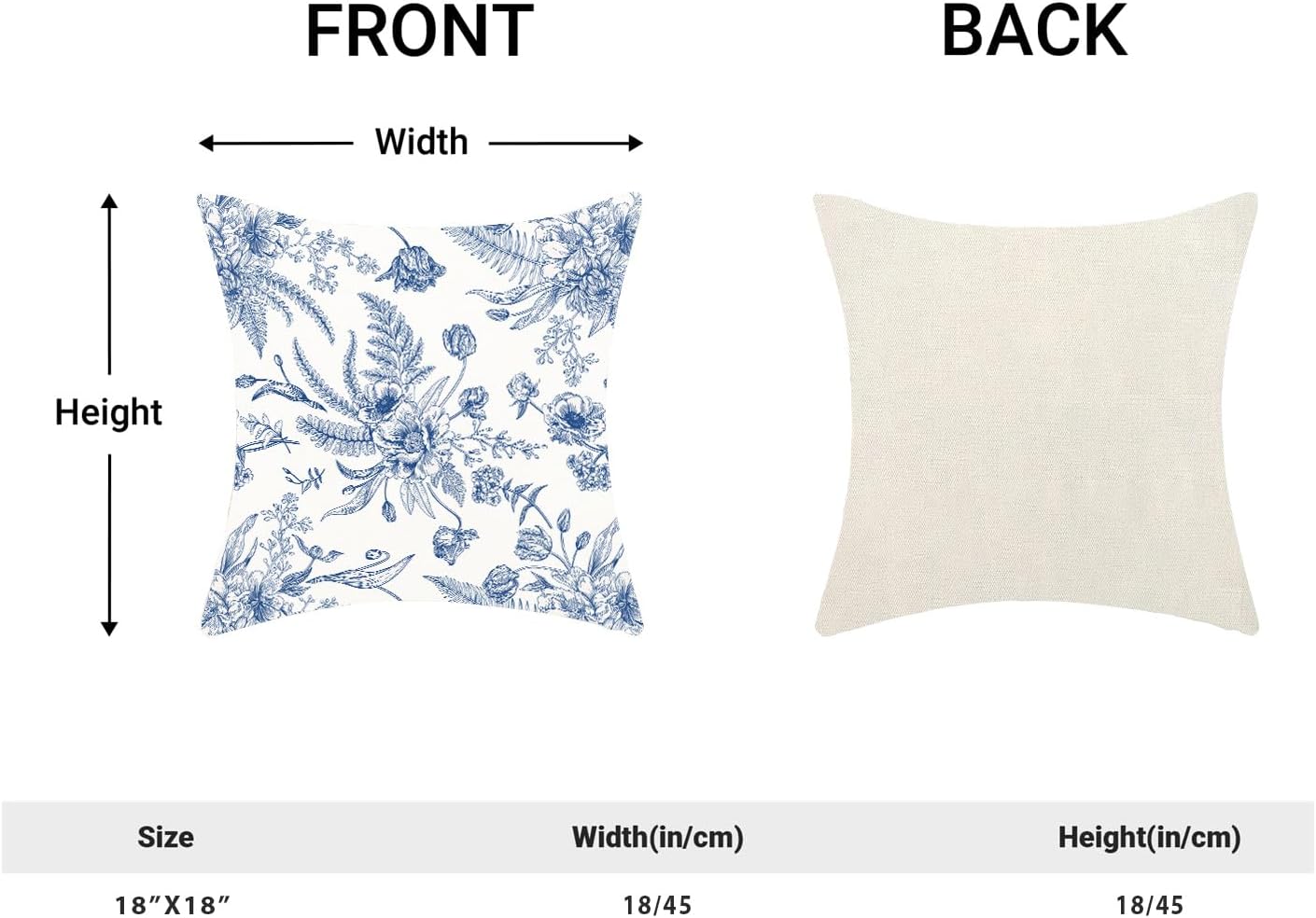 CXMEIFLY Spring Floral Leaves Pillow Covers 18 x 18 Inch Set of 2 for Chinoiserie Flowers Decor