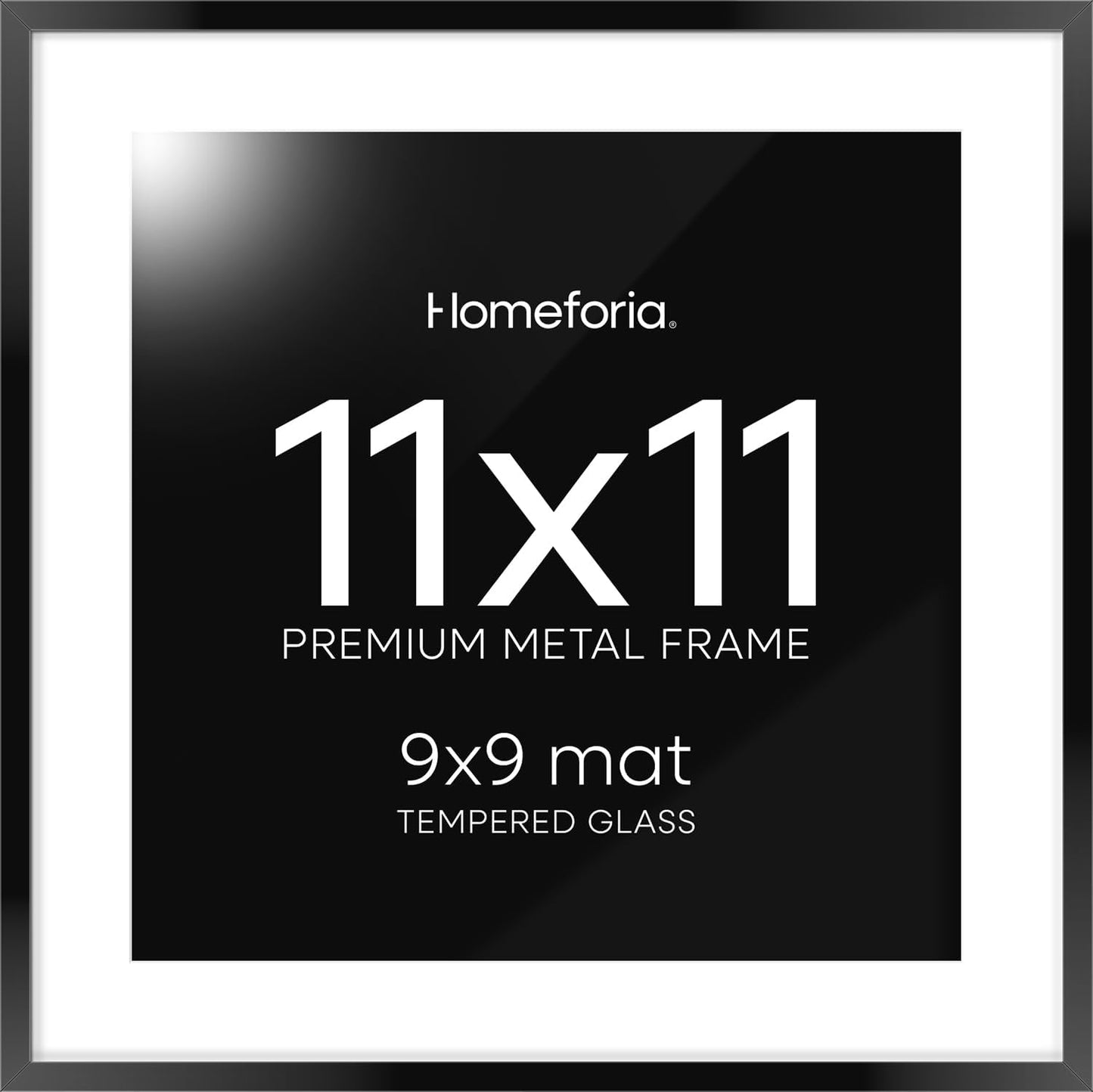 Homeforia 11x11 Picture Frame Black, High End Metal 11 by 11 Square Frames with Mat 9 x 9 Opening