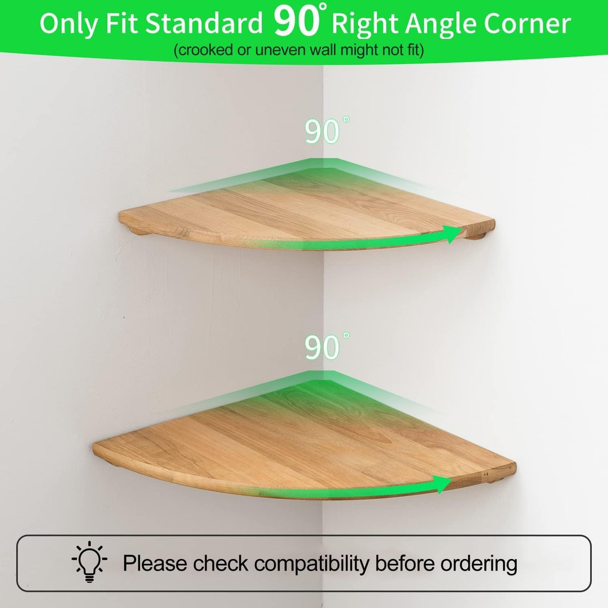 Corner Shelf, 7inch Solid Oak Wood Floating Corner Shelf Wall Mount Round End Floating Speaker