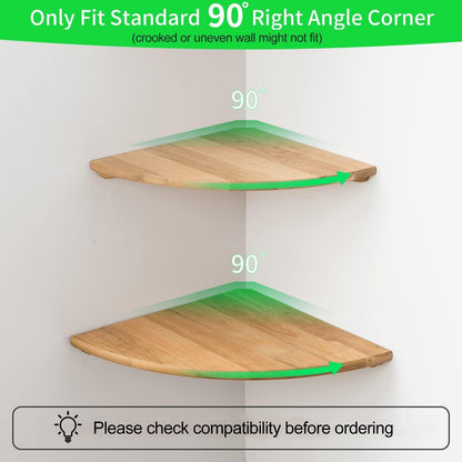 Corner Shelf, Solid Oak Wood Floating Corner Shelf Wall Mount Round End Floating Speaker with Wire