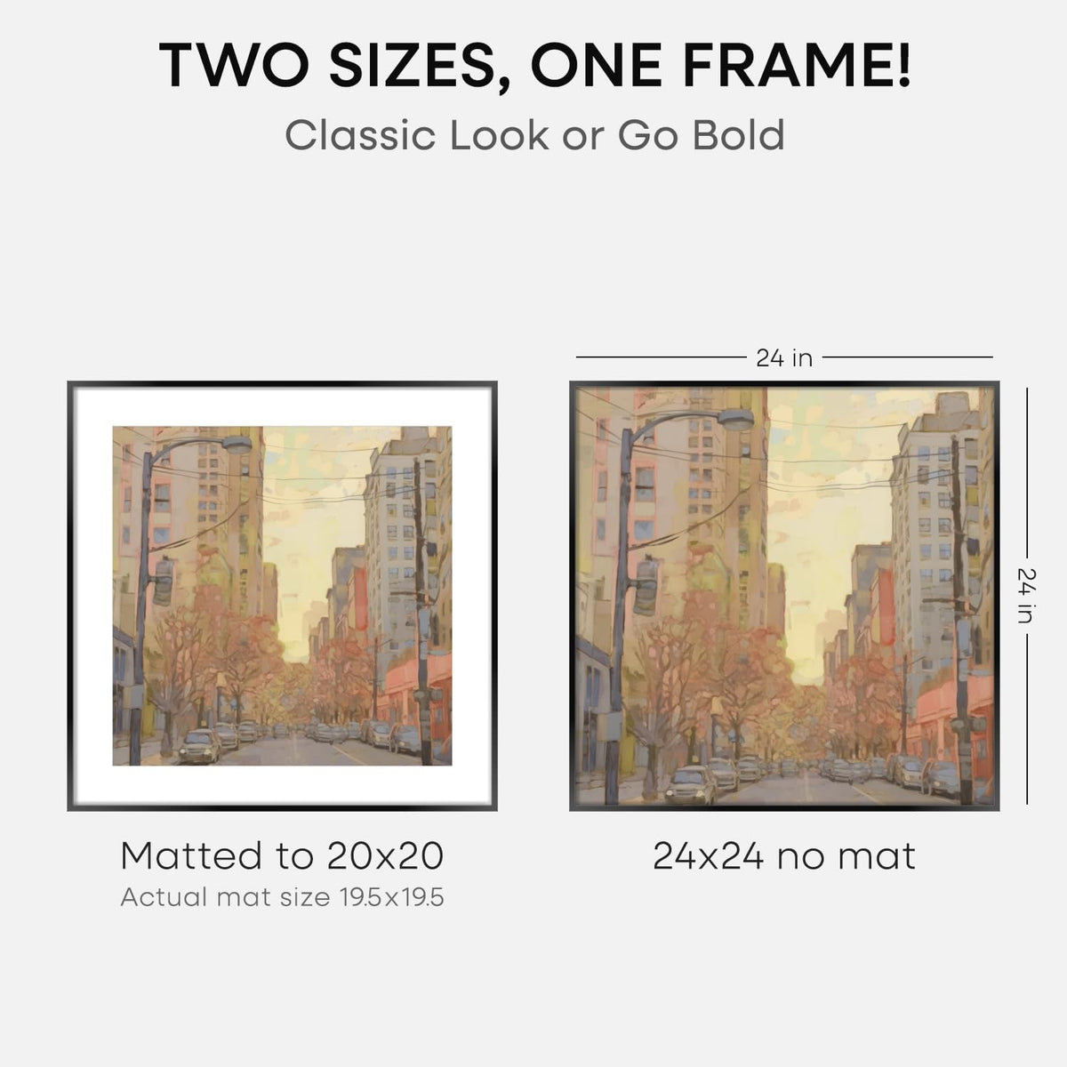 Homeforia 24x24 Picture Frame Black, High End Metal 24 x 24 Large Square Poster Frame Matted to 20