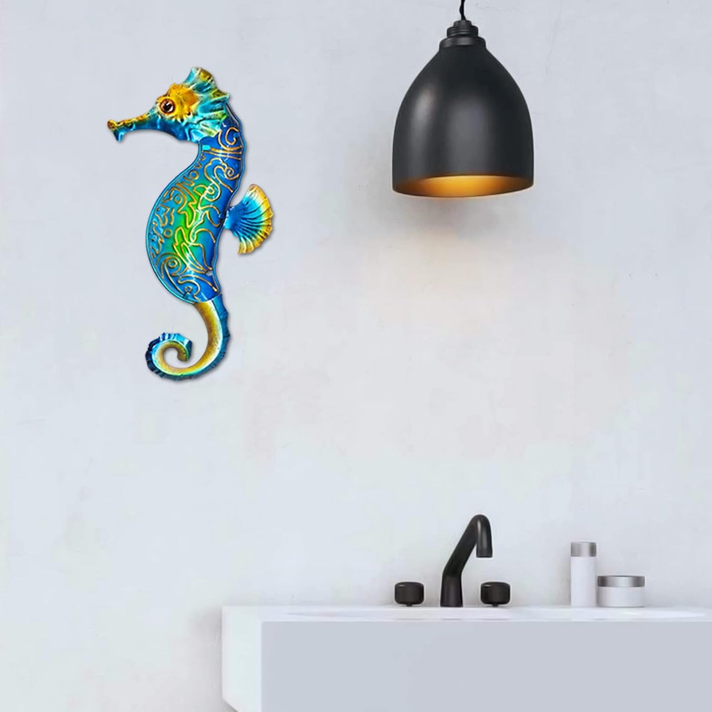 John's Studio Seahorse Sea Wall Decor Outdoor Metal Garden Hanging Art Glass Sculptures Home Ocean