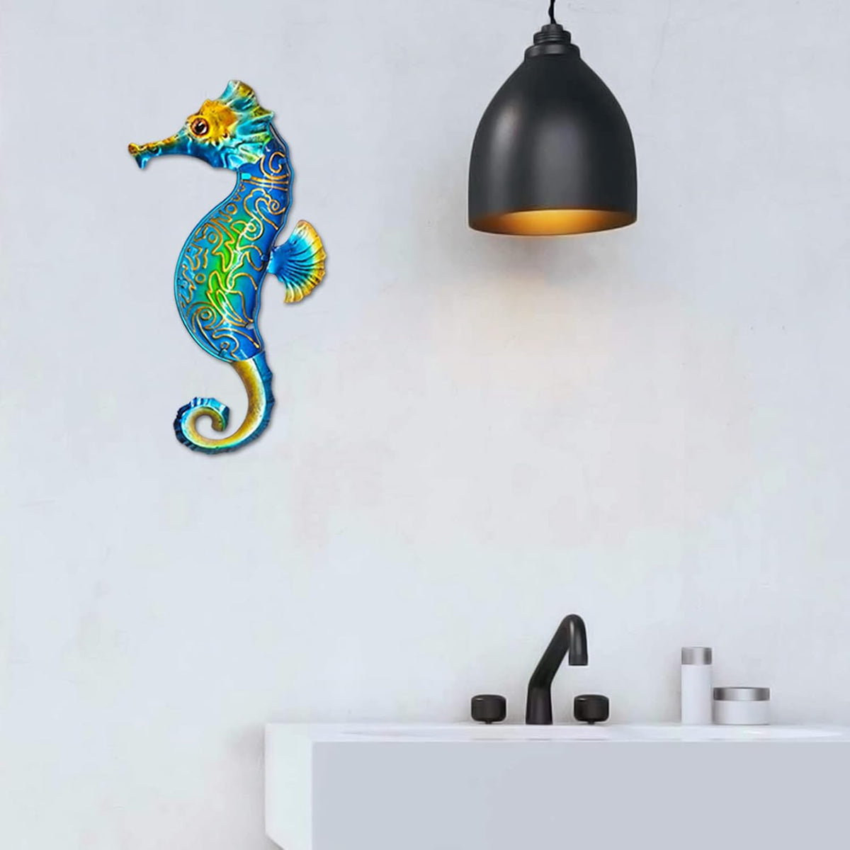 John's Studio Seahorse Sea Wall Decor Outdoor Metal Garden Hanging Art Glass Sculptures Home Ocean