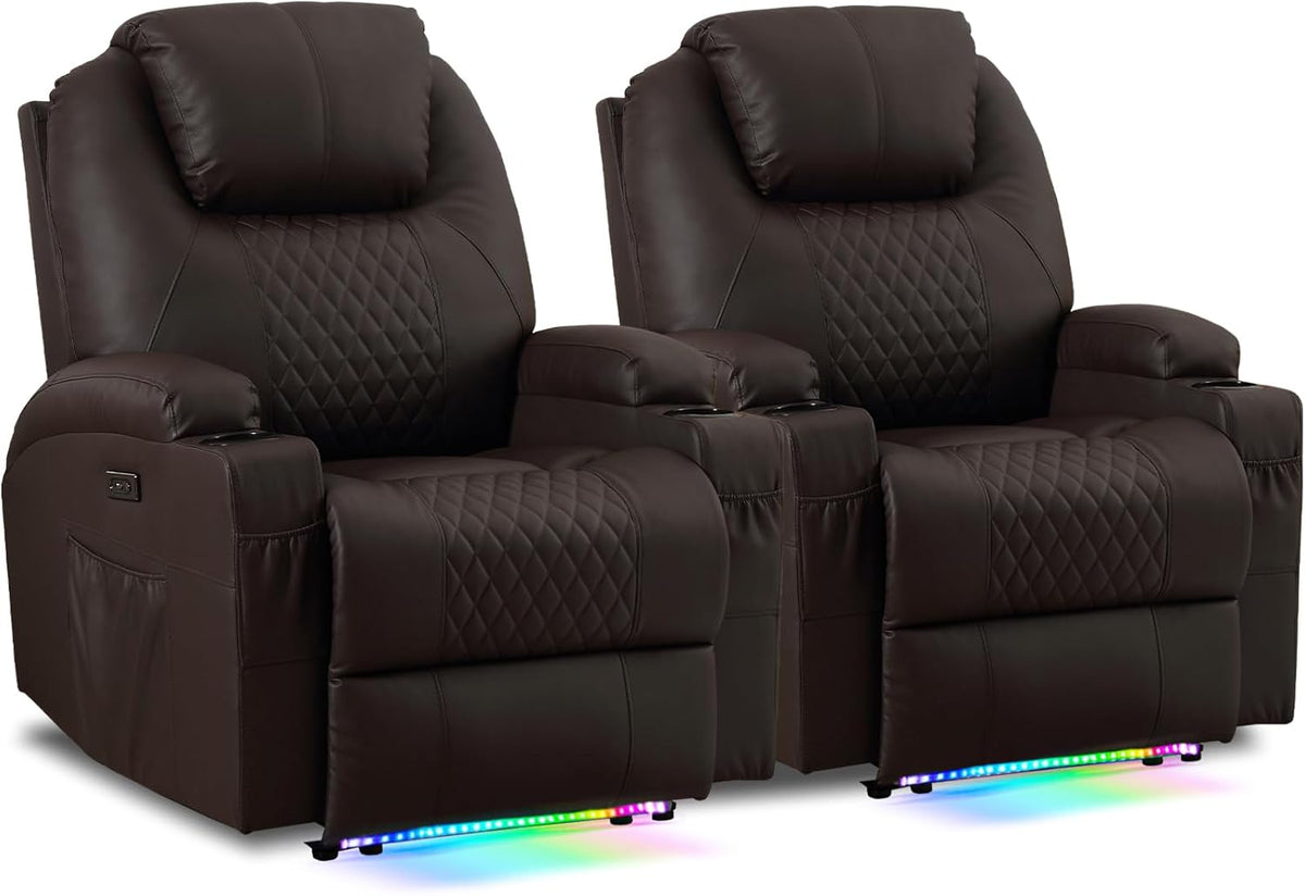 AHMED Power Recliner Chair with Vibration Massage & Heat for Adults, Faux Leather Home Theater