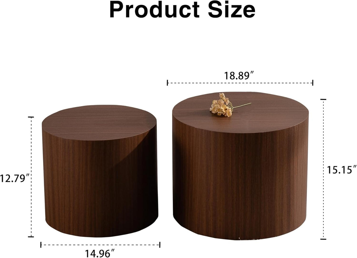 Nesting Round Coffee Table Set of 2, Small Circle Accent End Table for Small Spaces, Morden Drum