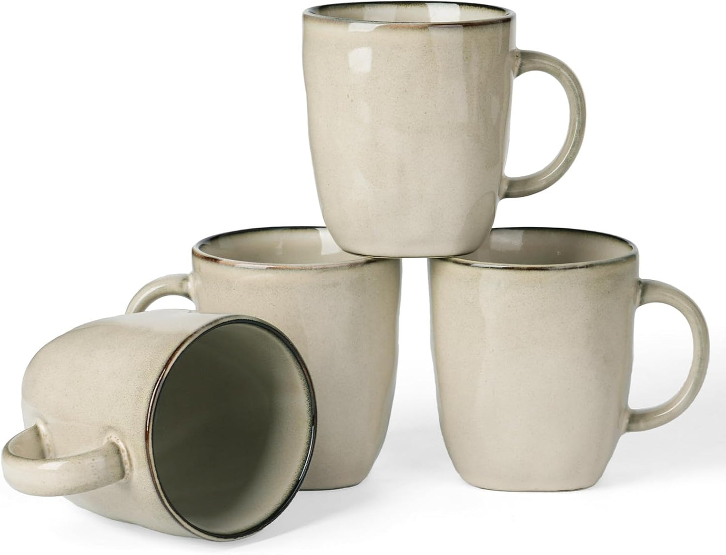 famiware Coffee Mugs Set of 4, Ocean Square 13oz Coffee Cup Set with Handle for Cocoa, Milk, Hot