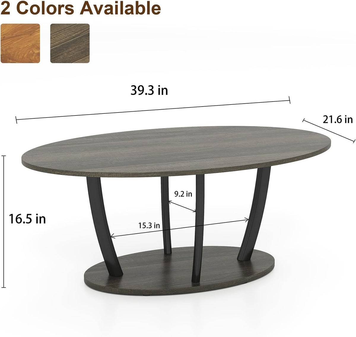 Manora Small Oval Coffee Table with Storage, Rustic Farmhouse Industrial Center Table for Living