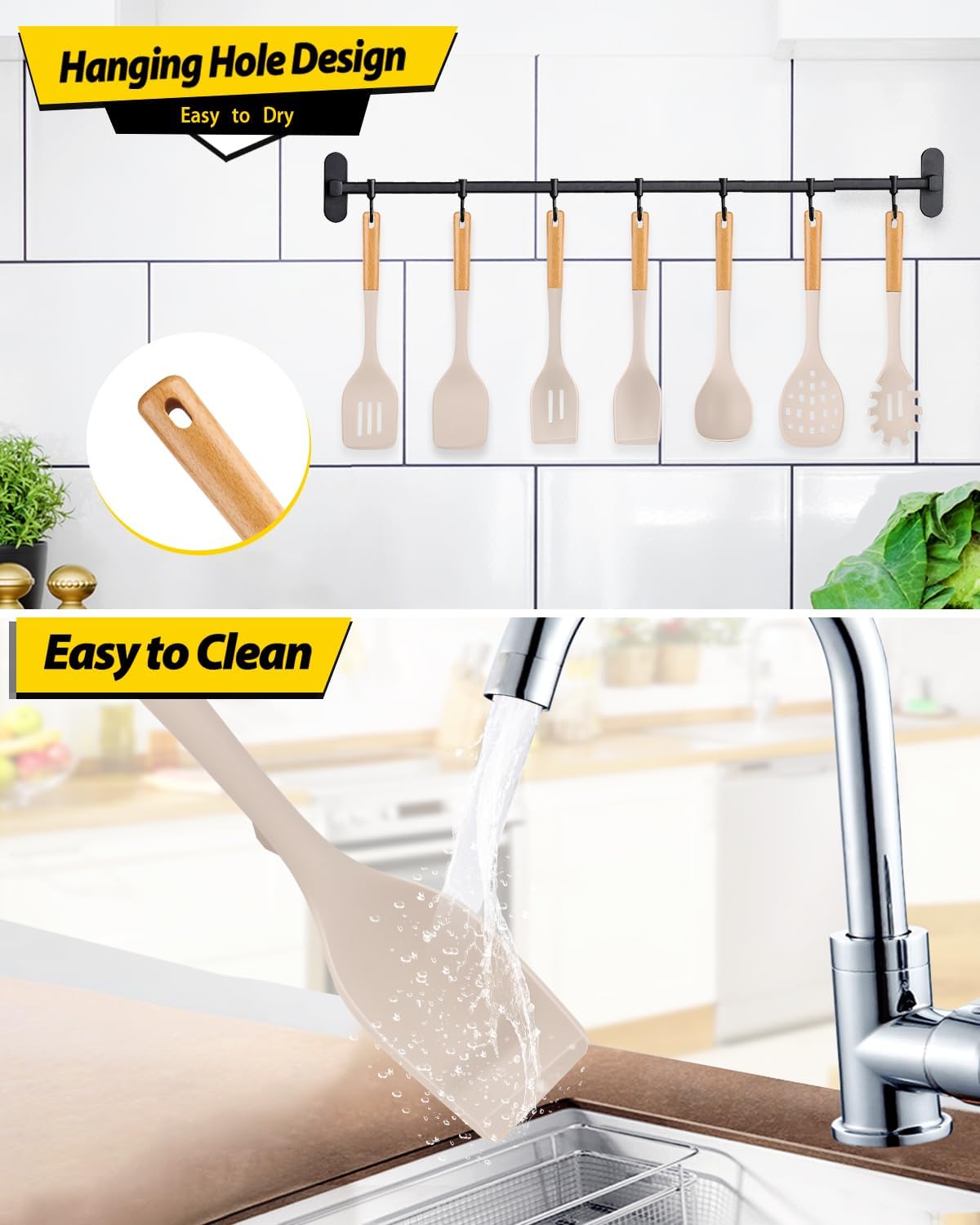 Silicone Kitchen Utensil Set for Non Stick Cookware, 7 Pcs Heat Resistant Cooking Utensils with