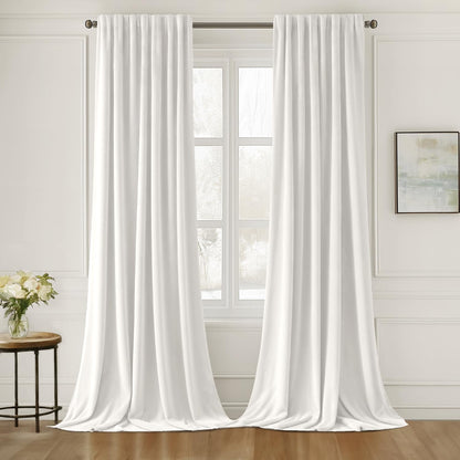 MIULEE White Velvet Curtains 90 inches Long 2 Panels - Luxury Pinch Pleated Room Darkening Window