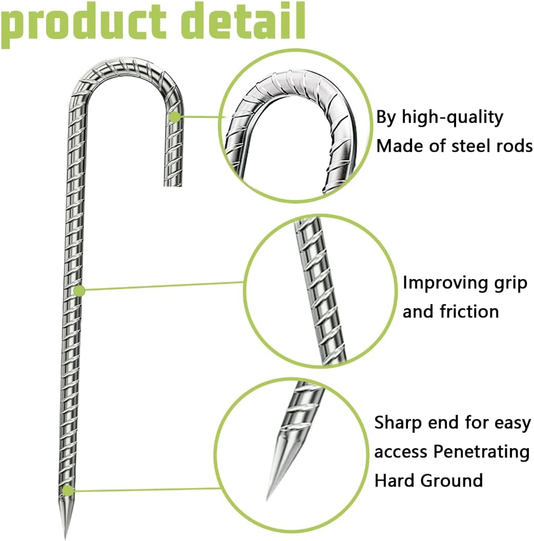 Ground-Stakes-Heavy-Duty-12 inch, J-Hook Rebar Stakes Galvanized Anti-Rust 20pcs Garden Stakes