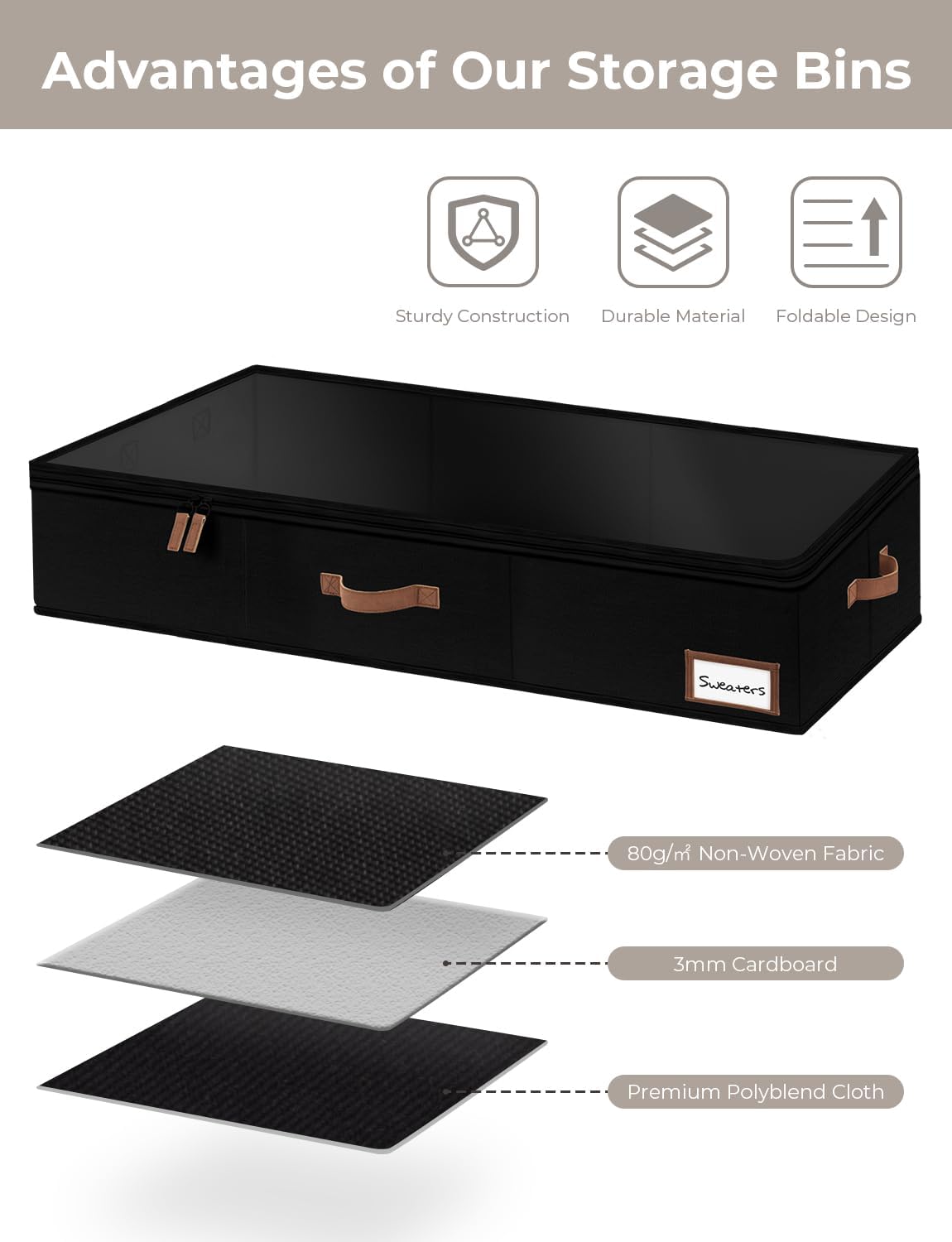 StorageWorks Extra Large Under Bed Storage Containers with Handles and Label Holder, 2 Pack