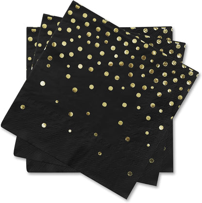 Gatherfun Black and Gold Party Supplies Disposable Napkins Gold Dot Confetti Paper Napkins for